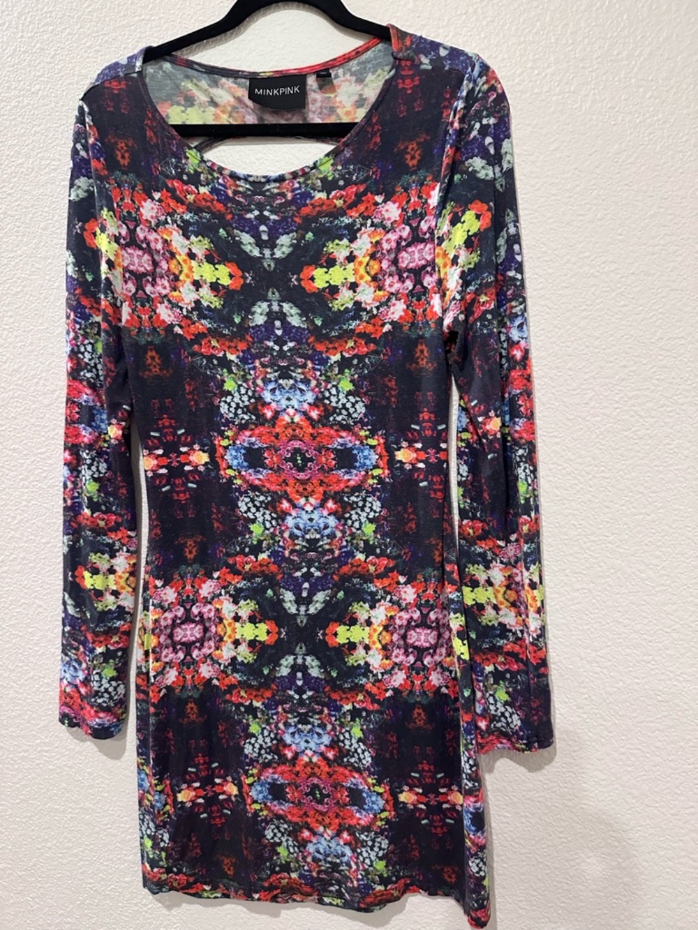 MINKPINK Black Multicolor Mirror-Print Long Sleeve Dress